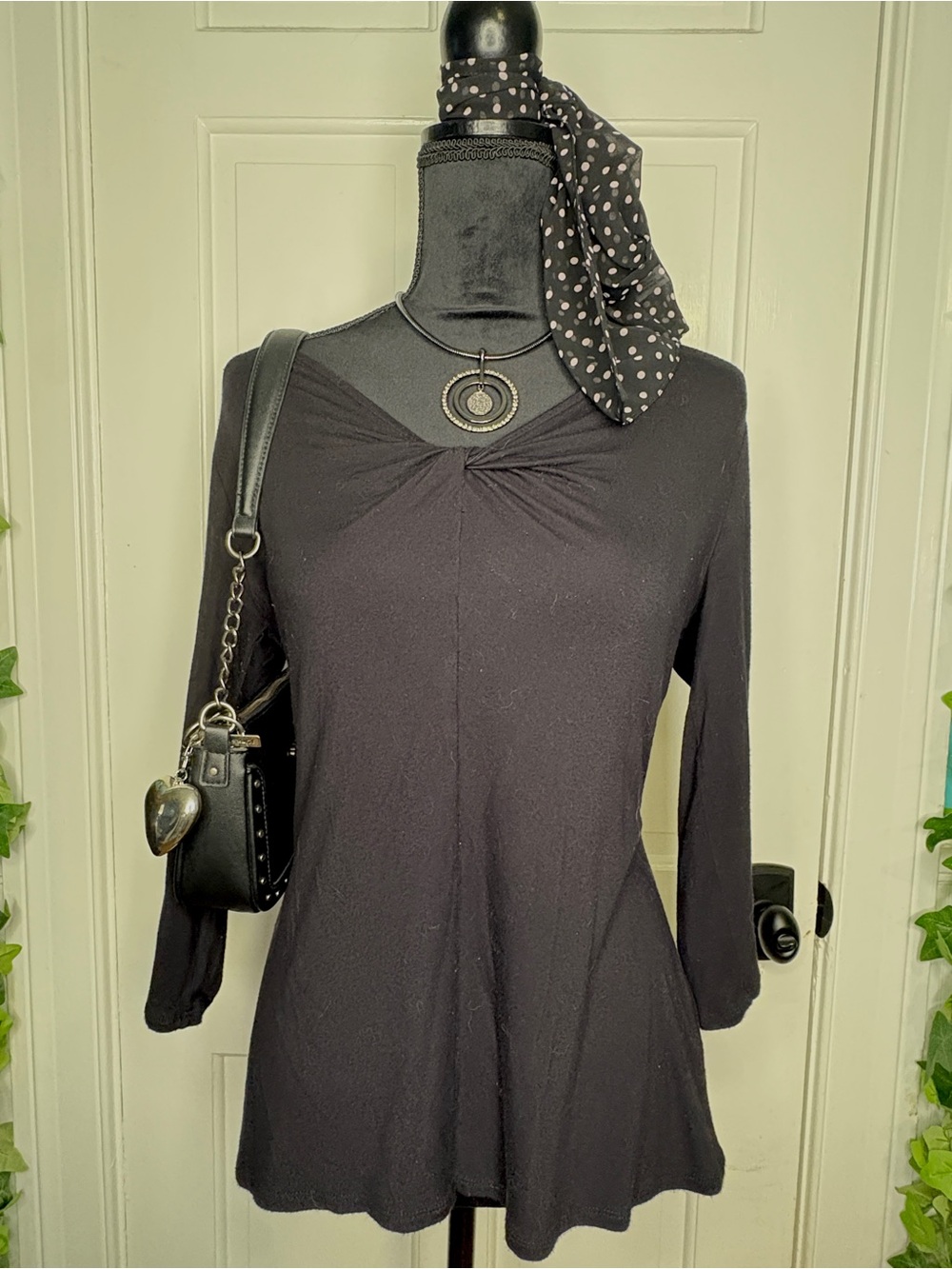 Apt. 9 Black Long-Sleeve Top with Twist Neckline